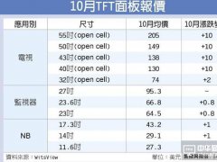 中尺寸面板10月大漲10美元