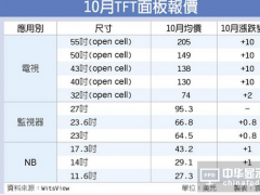 價格續(xù)揚！ 中尺寸面板 10月大漲10美元